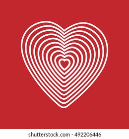 White heart on red background. Optical illusion of 3D three-dimensional volume. Vector illustrator. Good for design, logo or decoration
