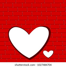White heart on Red Bricks wall background texture,Vector