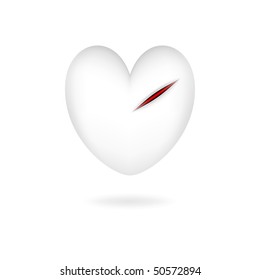 White heart with one incision and drop shadow on white