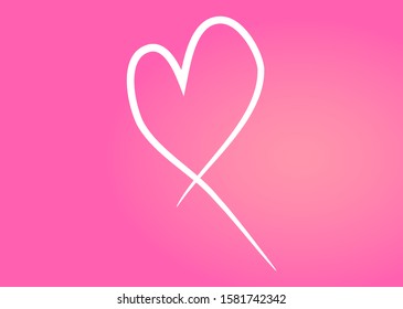 White Heart Outline Icon. Hand Drawn Vector. Chalk Heart Isolated On Pink Background. Heart Frame For Love Symbol,Logo And Valentine's Day.Creative Art Sketch.Modern Outline Shape, Vector Illustration