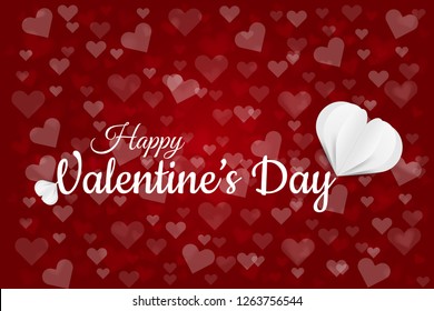 White heart paper art with Red heart shape abstract bokeh background for Valentine's Day