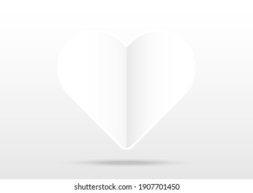 White heart paper cut frame card background.Valentines love card wedding template blank texture.