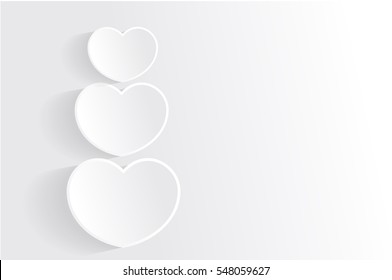 White Heart in Paper cut style on White Background For Valentine