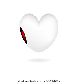 White heart with part red heart