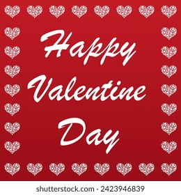Fondo del patrón del corazón blanco para el día de San Valentín. Ilustración vectorial de texto de San Valentín aislada en fondo rojo degradado. Patrón sin foco con corazoncitos. Imprimir para tarjetas de San Valentín.