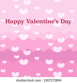 white heart pattern pink curly striped at bottom on pastel pink background with title of happy valentines day vector illustration image
