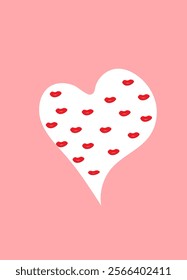 white heart in a pattern of red lips on a pink background,