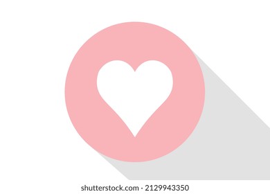 White heart in a pink circle on a background with a shadow from above, flat illustration for commercial use, Women's Day March 8, vector size.