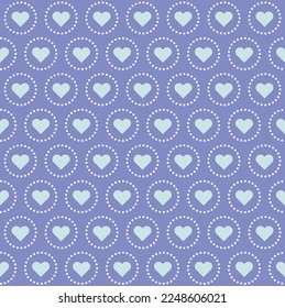 White heart in pink dot line circle on blue background. Happy Valentine's day. Heart pattern backdrop.