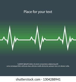 White heart pulse in dark and green style. Vector abstract illustration of heartbeat, flat style.