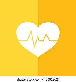 White heart pulse icon vector illustration. Yellow background