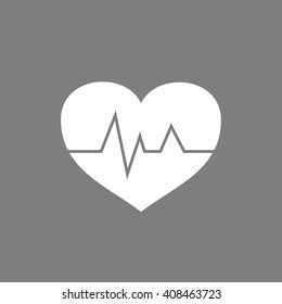 White heart pulse icon vector illustration. Gray background