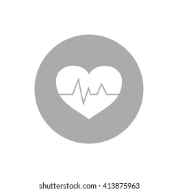 White heart pulse icon vector illustration. Gray circle. Gray button