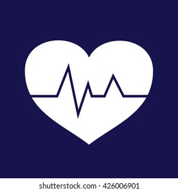 White heart pulse vector icon illustration. Blue background