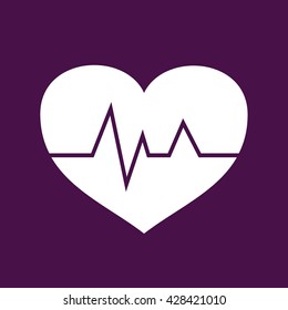 White heart pulse vector icon illustration. Purple background