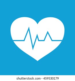 White heart pulse vector icon. Blue background
