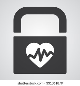 White Heart Rate Pulse icon on black pad lock