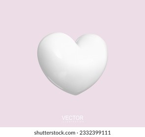 El corazón blanco. Icono de diseño 3d realista símbolo de corazón blanco amor. Vector. Ilustración