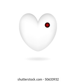 White heart with red hole and shadow