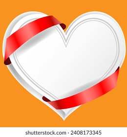 white heart with red ribbon