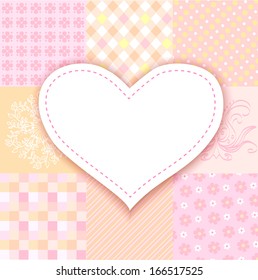 white heart. romantic background patchwork. vector illustration