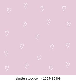 White heart Seamless Pattern. Happy Valentines Day sign symbol. Outline hearts. Wrapping paper, textile template. Pink background. Love card. Isolated. Flat design. Vector illustration.