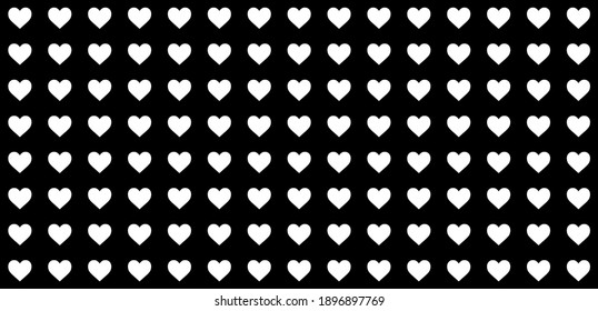 White heart seamless pattern on black background. White colored on  heart. Vector illustration for holiday design. Love and romantic theme background. Stylish decorative pattern. Editable vector.