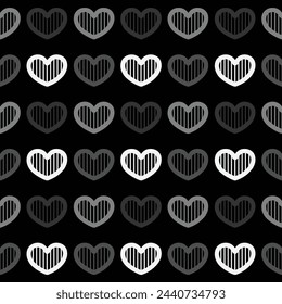 White heart seamless pattern on black background