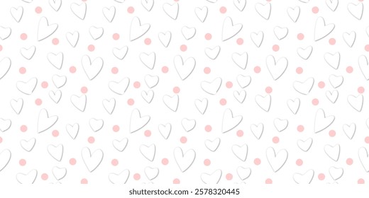 White Heart Seamless Pattern on white Background. Love romantic theme. Pattern hearts with Love for Valentine's Day. Valentines day background. Vector abstract texture with small hearts