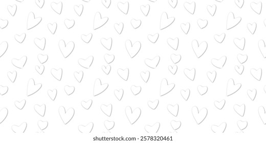 White Heart Seamless Pattern on white Background. Love romantic theme. Pattern hearts with Love for Valentine's Day. Valentines day background. Vector abstract texture with small hearts