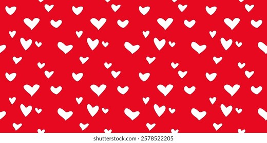 White Heart Seamless Pattern on red Background. Love romantic theme. Pattern hearts with Love for Valentine's Day. Valentines day background. Vector abstract texture with small hearts