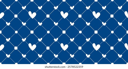 White Heart Seamless Pattern on blue Background. Love romantic theme. Pattern hearts with Love for Valentine's Day. Valentines day background. Vector abstract texture with small hearts