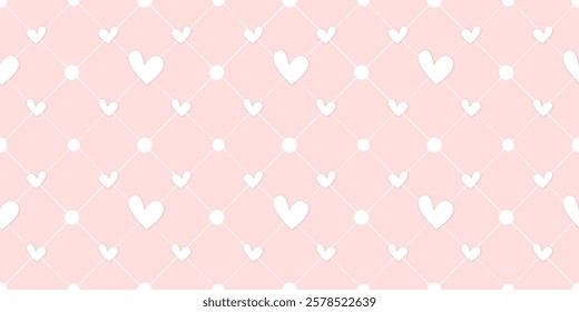 White Heart Seamless Pattern on pink Background. Love romantic theme. Pattern hearts with Love for Valentine's Day. Valentines day background. Vector abstract texture with small hearts