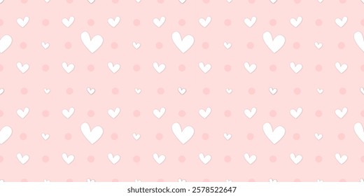 White Heart Seamless Pattern on pink Background. Love romantic theme. Pattern hearts with Love for Valentine's Day. Valentines day background. Vector abstract texture with small hearts