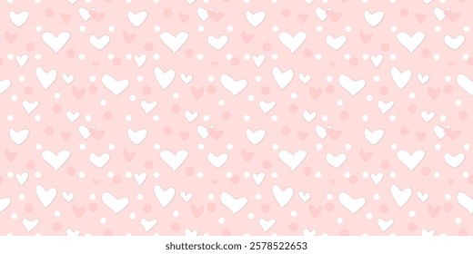 White Heart Seamless Pattern on pink Background. Love romantic theme. Pattern hearts with Love for Valentine's Day. Valentines day background. Vector abstract texture with small hearts