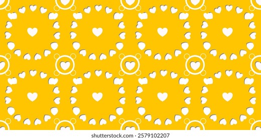 White Heart Seamless Pattern on yellow Background. Love romantic theme. Pattern hearts with Love for Valentine's Day. Valentines day background. Vector abstract texture with small hearts