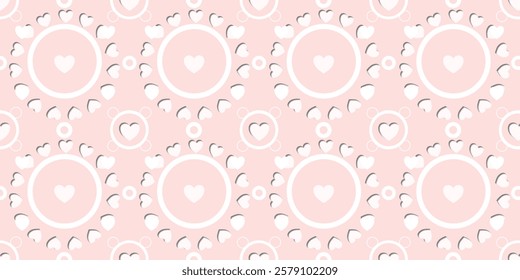 White Heart Seamless Pattern on Pink Background. Love romantic theme. Pattern hearts with Love for Valentine's Day. Valentines day background. Vector abstract texture with small hearts