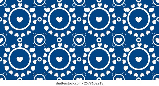 White Heart Seamless Pattern on blue Background. Love romantic theme. Pattern hearts with Love for Valentine's Day. Valentines day background. Vector abstract texture with small hearts