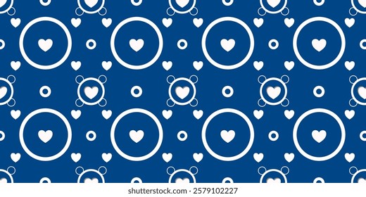 White Heart Seamless Pattern on blue Background. Love romantic theme. Pattern hearts with Love for Valentine's Day. Valentines day background. Vector abstract texture with small hearts