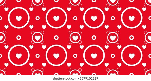 White Heart Seamless Pattern on red Background. Love romantic theme. Pattern hearts with Love for Valentine's Day. Valentines day background. Vector abstract texture with small hearts