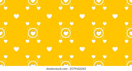 White Heart Seamless Pattern on yellow Background. Love romantic theme. Pattern hearts with Love for Valentine's Day. Valentines day background. Vector abstract texture with small hearts