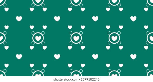 White Heart Seamless Pattern on green Background. Love romantic theme. Pattern hearts with Love for Valentine's Day. Valentines day background. Vector abstract texture with small hearts