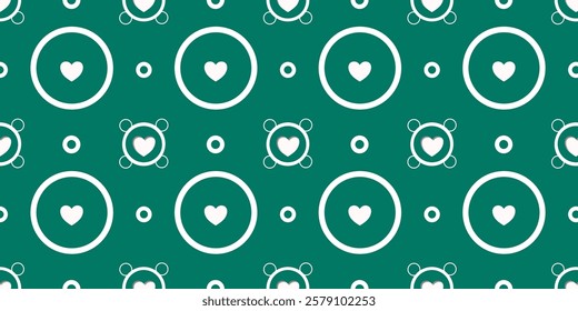 White Heart Seamless Pattern on green Background. Love romantic theme. Pattern hearts with Love for Valentine's Day. Valentines day background. Vector abstract texture with small hearts