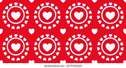 White Heart Seamless Pattern on red Background. Love romantic theme. Pattern hearts with Love for Valentine's Day. Valentines day background. Vector abstract texture with small hearts