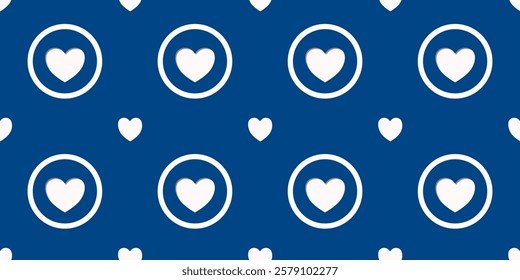 White Heart Seamless Pattern on blue Background. Love romantic theme. Pattern hearts with Love for Valentine's Day. Valentines day background. Vector abstract texture with small hearts