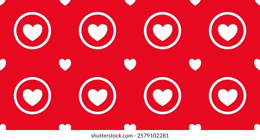 White Heart Seamless Pattern on red Background. Love romantic theme. Pattern hearts with Love for Valentine's Day. Valentines day background. Vector abstract texture with small hearts