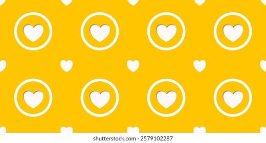 White Heart Seamless Pattern on yellow Background. Love romantic theme. Pattern hearts with Love for Valentine's Day. Valentines day background. Vector abstract texture with small hearts