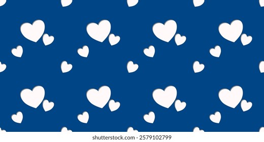 White Heart Seamless Pattern on blue Background. Love romantic theme. Pattern hearts with Love for Valentine's Day. Valentines day background. Vector abstract texture with small hearts