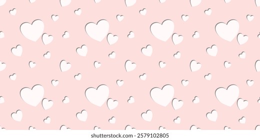 White Heart Seamless Pattern on Pink Background. Love romantic theme. Pattern hearts with Love for Valentine's Day. Valentines day background. Vector abstract texture with small hearts