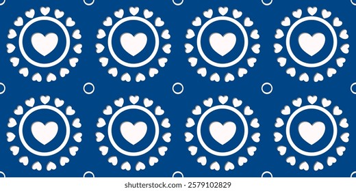 White Heart Seamless Pattern on blue Background. Love romantic theme. Pattern hearts with Love for Valentine's Day. Valentines day background. Vector abstract texture with small hearts